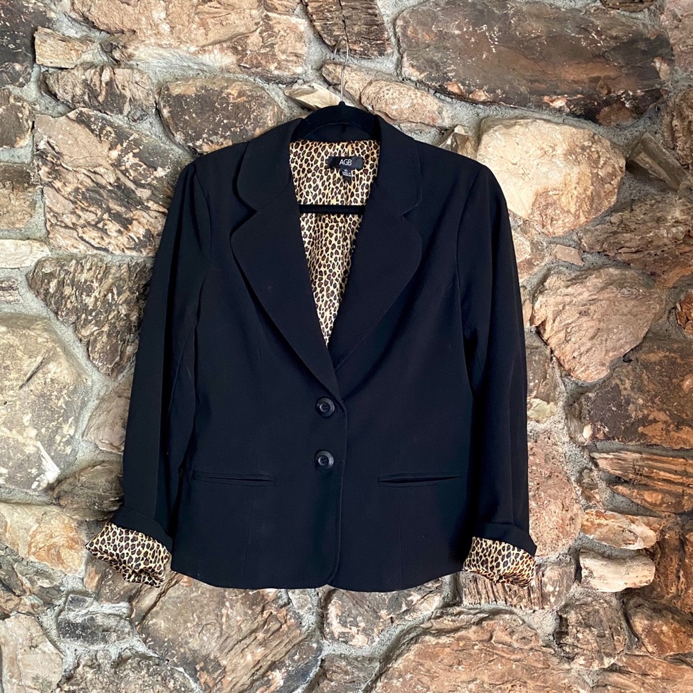 Black leopard-print lined blazer by AGB